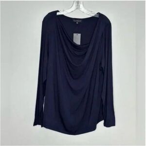 Eloquii Women's Draped Cowl Neck Navy Blue Long Sleeve Blouse Size 22/24
